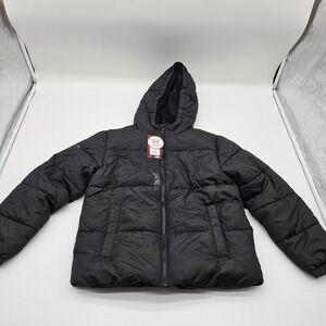 SWISS TECH Kids Puffer Jacket Black SOOT L 10-12 Hooded Warming Pockets